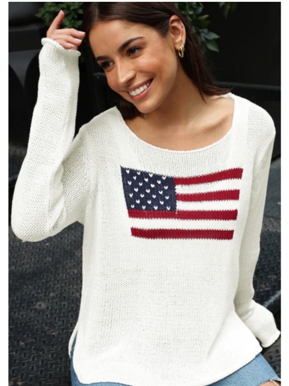 Wooden Ships Crewneck American Flag Sweater